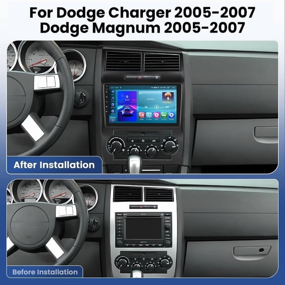 9" Android 15 Car Stereo for Dodge Challenger & Charger 2005-2007, 4+64GB, Built-in Wireless CarPlay & Android Auto GPS Navigation, DVR, Split Screen & SWC FM/RDS,WiFi/Bluetooth
