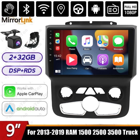 LICHENGTAI 9" Android 15 Car Stereo Radio GPS Navigation 2+32G Wireless CarPlay Android Auto Bluetooth WiFi FM RDS SWC AHD Backup Camera for Ram 2013-2019