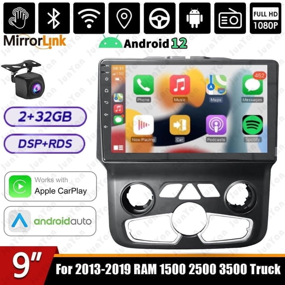 LICHENGTAI 9" Android 15 Car Stereo Radio GPS Navigation 2+32G Wireless CarPlay Android Auto Bluetooth WiFi FM RDS SWC AHD Backup Camera for Ram 2013-2019