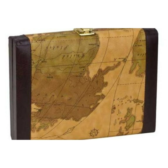 9" Backgammon Set In Brown Vinyl Map Design Case