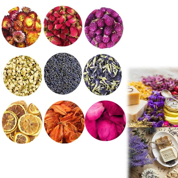 9 Bags Dried Flowers for Candle Making Yahome Natural Dried Herbs Kit for Soap Bath Bombs Resin Jewelry Making Dried Flowers Bulk Include Lavender, Rose Petals, Rosebuds, Lemon More