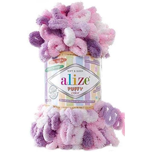 9 Balls Puffy Color Multicolour Bulky Yarn, 9 Meters, 100% Polyester, Easy Knitting, Machine Wash$$Art & Craft