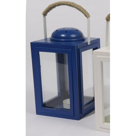 9" Beach Day Cape Cod Cottage Style Royal Blue Tea Light Candle Holder Lantern