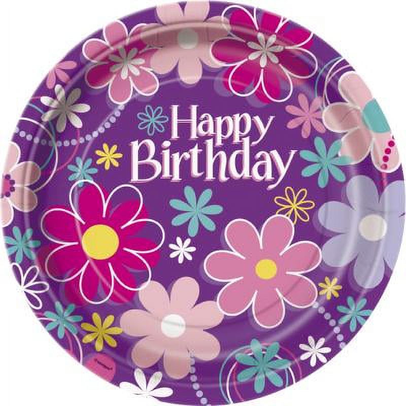 9" Birthday Blossom Party Plates, 8ct