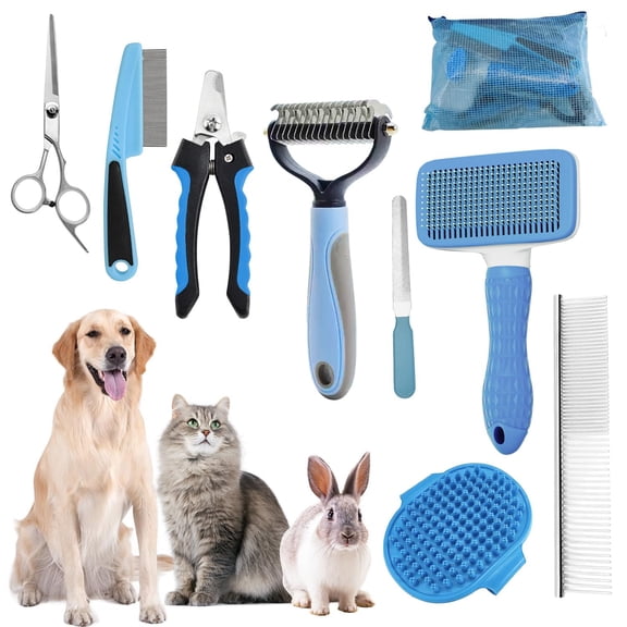 9-Blue 9-In-One Pet Grooming Kit For Dogs And Cats