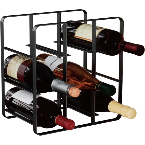9-Bottle Metal Wine Rack, Freestanding Holder Organizer for Red and White Wine, Kitchen Countertop, Pantry, No Assembly Required, Black