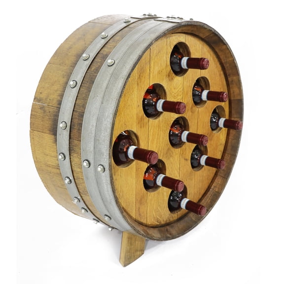 9-Bottle Wine Barrel Display Rack - Rustic Wine Barrel Furniture Stand for Wine Lovers - Unique Wine Barrel Gifts & Accessories