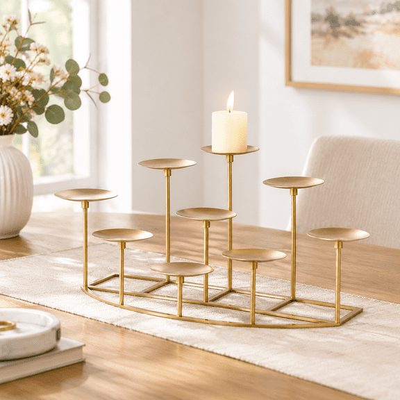 9-Branch Steel Candelabra Candle Holder For Fireplace And Home Decor