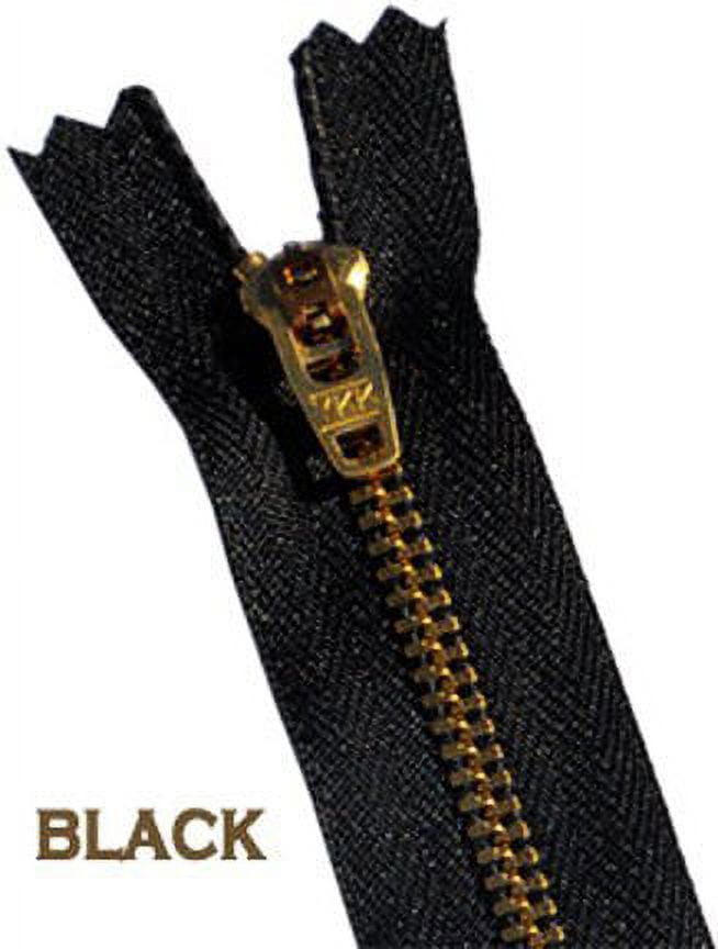 9" Brass Pant Zipper BLACK - YKK #4.5 Pants with Locking Slide - Closed End (100 Zippers / Pack)