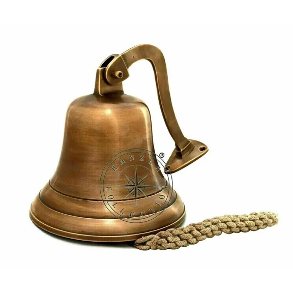 9" Brass Ship Bell Wall Mounted Nautical Maritime Captains Bell | Antique Finish Boat & Home Decor