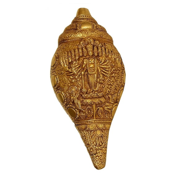 9 Brass Vishvarupa Vishnu Conch Wall Hanging Statue Handmade Made In India | Handmade Indian Decorative Sculpture for Home Decor