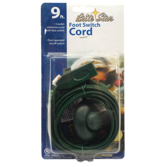 CC Christmas Decor Indoor 3 Outlet Extension Cord with Foot Switch - Green - 9'