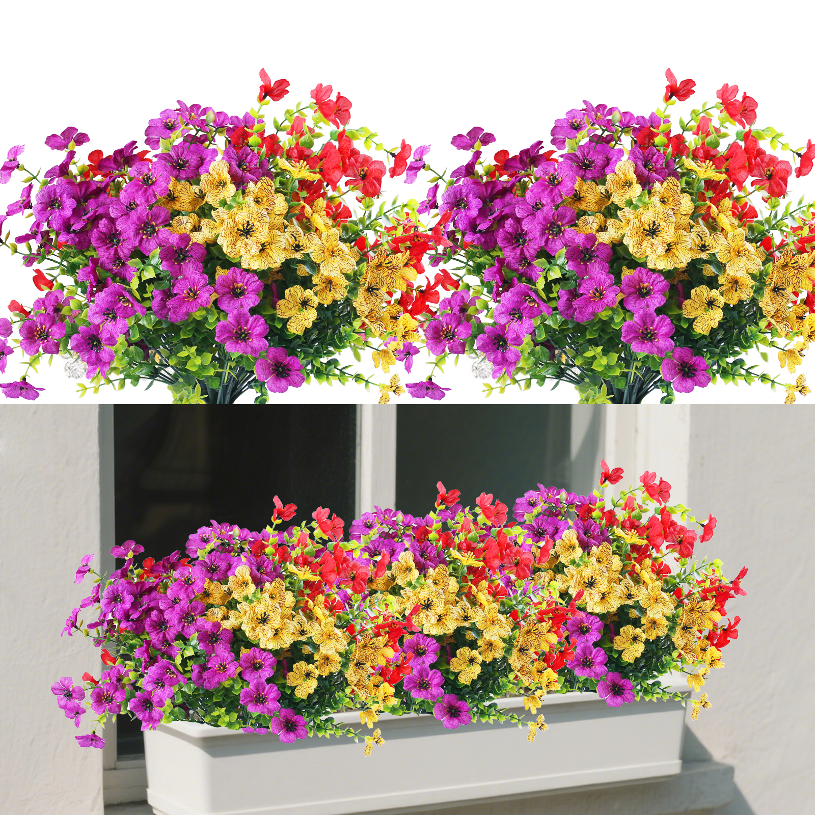 9 Bundles Artificial Flowers for Outdoor,No Fade Fake Plastic Flowers Faux Plants for Decoration Hanging Planters Indoor Outside Garden Porch Window Box Home Wedding Farmhouse