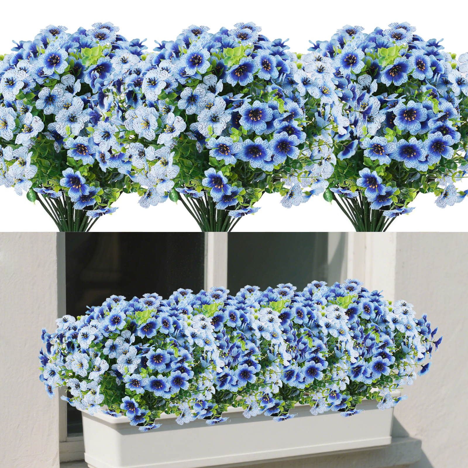 9 Bundles Artificial Flowers for Outdoor,No Fade Fake Plastic Flowers Faux Plants for Decoration Hanging Planters Indoor Outside Garden Porch Window Box Home Wedding Farmhouse