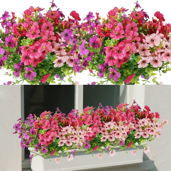 9 Bundles Artificial Flowers for Outdoor,No Fade Fake Plastic Flowers Faux Plants for Decoration Hanging Planters Indoor Outside Garden Porch Window Box Home Wedding Farmhouse