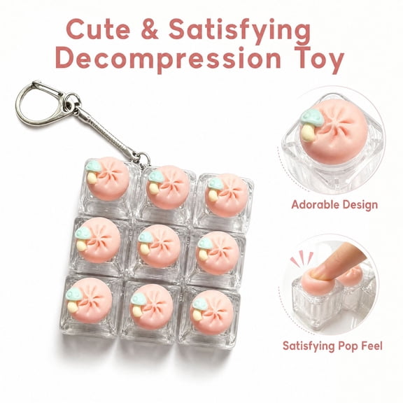 9-Button Dumpling Clicker Fidget Toy, Cute 3D Printed Dumpling Keychain Clickers with Tactile Feedback, Colorful Stress Relief Desk Toys for Adults, Office, Travel and Gifts