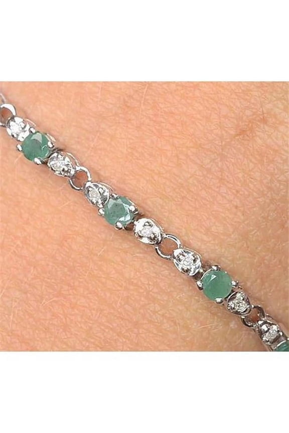 9 CT Jade Diamond Tennis Bracelet, 14K White Gold