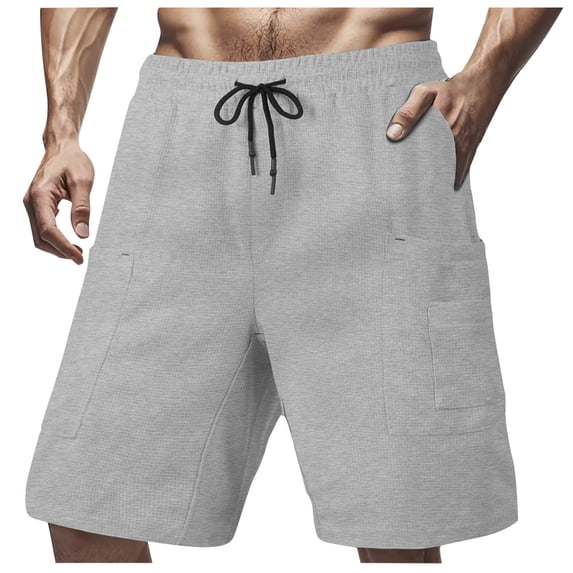 9" Cargo Pants for Men Multi-Pockets Waffle Drawstring Elastic Waist Outdoor Camping Climbing Shorts Fathers Gift