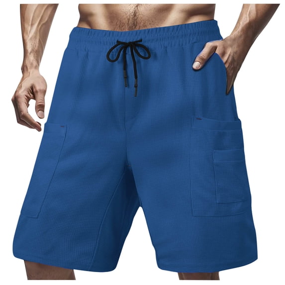 9" Cargo Pants for Men Multi-Pockets Waffle Drawstring Elastic Waist Outdoor Camping Climbing Shorts Fathers Gift