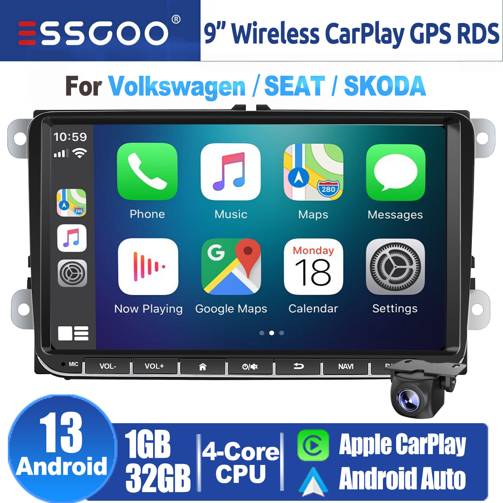 9" Carplay For VW Volkswagen Jetta Passat 32GB Android 13 Car Stereo Radio GPS