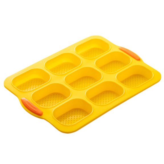9-Cavity Oval Baking Pan, Multi-Purpose Silicone Mold, French Bread Loaf Pan, Nonstick Multi-Grid Cake Maker, Vibrant Kitchen Utility, for Artisan Baking and Breakfast Pastries