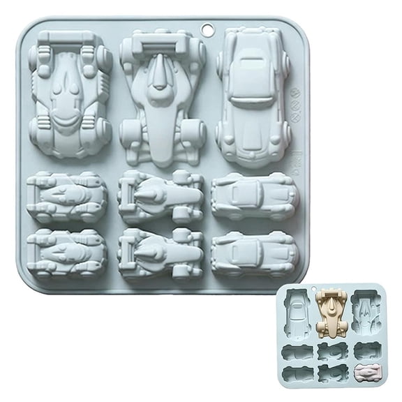 9 Cavity Race Car Silicone Mold, Assorted Sizes Ice Cube Tray, Multi-Purpose Mold for Chocolate, Cake & Resin Crafting