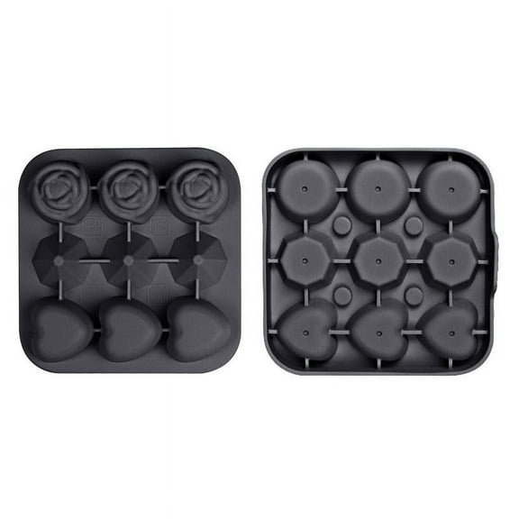 9-Cavity Rose & Heart Silicone Ice Cube Tray – BPA-Free Food Grade, Easy Release for Cocktails/Whiskey, Dishwasher Safe & Compact (4.8x1.5in, 3.2cm Diameter) Black