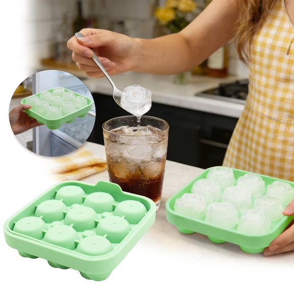9 Cavity Rose Shaped Silicone Ice Mold Food Grade Reusable Ice Cube Tray for Cocktail Whiskey Drink Making 4.9×1.8 Inch