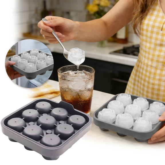 9 Cavity Rose Shaped Silicone Ice Mold Food Grade Reusable Ice Cube Tray for Cocktail Whiskey Drink Making 4.9×1.8 Inch