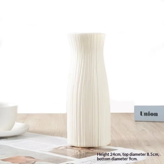 9" Ceramic-Like Plastic Vase - Unbreakable Woven Seashell White Flower Vase
