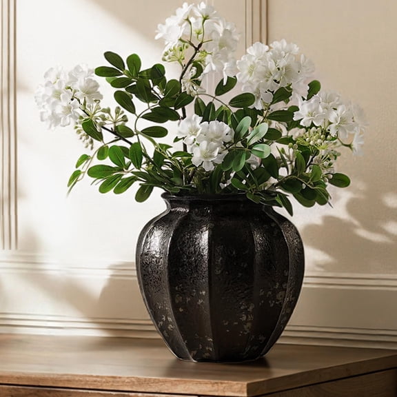 9" Ceramic Vase, Artisan Large Black Ceramic Vase for Modern Home Decor, Substantial & Stable, Handcrafted Flower Vase, Living Room & Dining Room Table Centerpiece, Distressed Iron Black