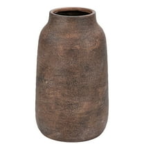 9” Ceramic Vase Vintage Pottery Brown Flower Vase with with Distressed White-Wash Finish Farmhouse Decorative Accent (Not Waterproof)