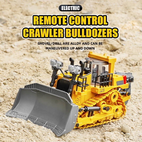 9-Channel Remote Control Alloy Bulldozer, Yellow Engineering Vehicle Toy, RC Construction Vehicle