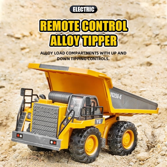 9-Channel Remote Control Alloy Dump Truck, Yellow RC Construction Vehicle, Self-Unloading Toy