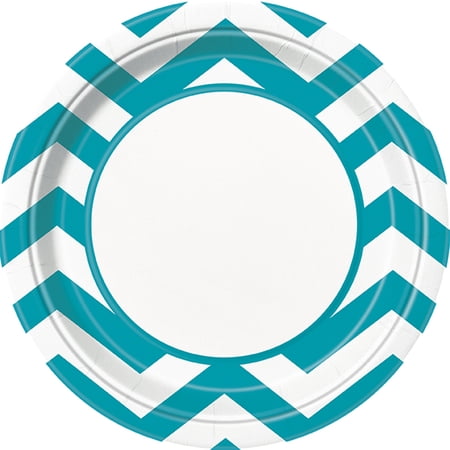 9" Chevron Paper Dinner Plates, Caribbean Teal, 8ct