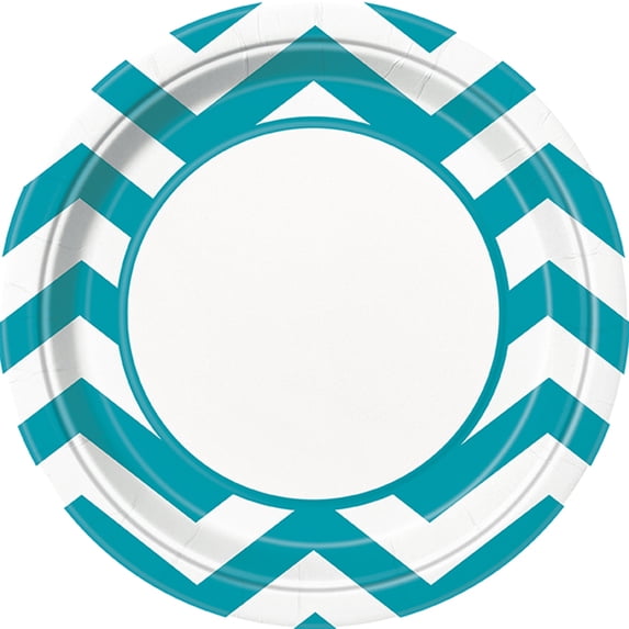 9" Chevron Paper Dinner Plates, Caribbean Teal, 8ct