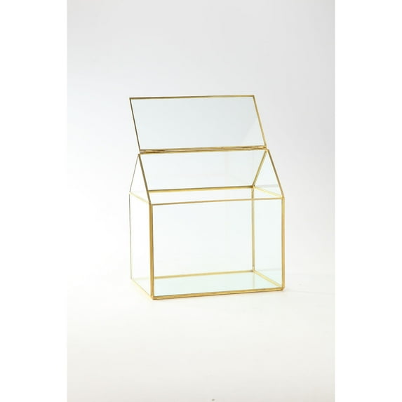 9" Clear and Gold Geometric Hand Blown Glass Terrariums with Hinged Lid