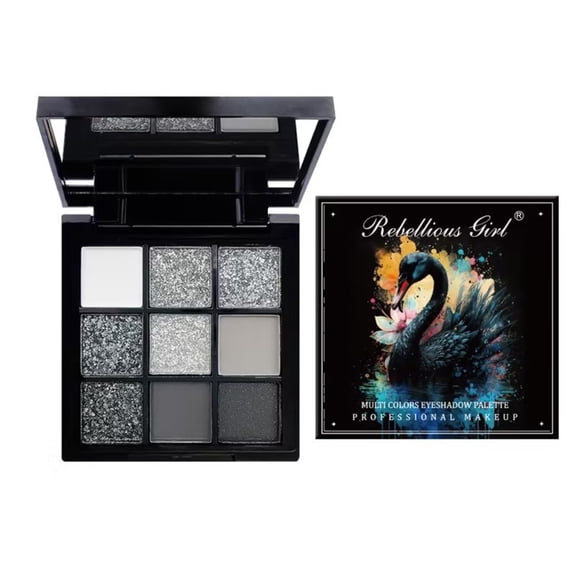 9 Color Smoky Eyeshadow Tray, Pearlescent Matte Metal Punk Black Eyeshadow