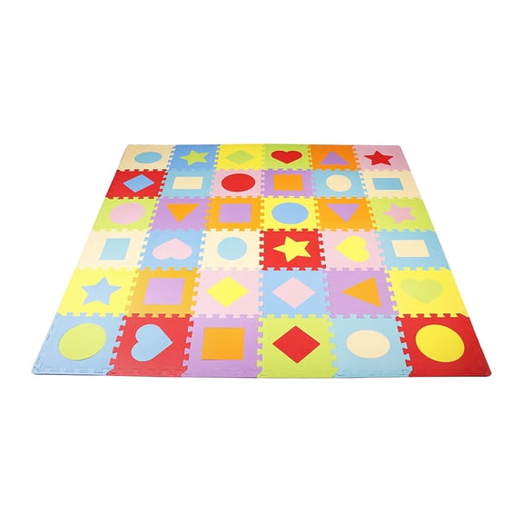Open Box 9 Color Thick Interlocking Shape Puzzle Foam Exercise Play Mats