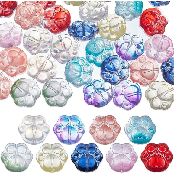9 Colors 54PCS Glass Paw Print Beads Cute Makaron Colorful Cat Pet Dog Bear Animal Footprint Mini Transparent Loose Spacer Beads Bulk