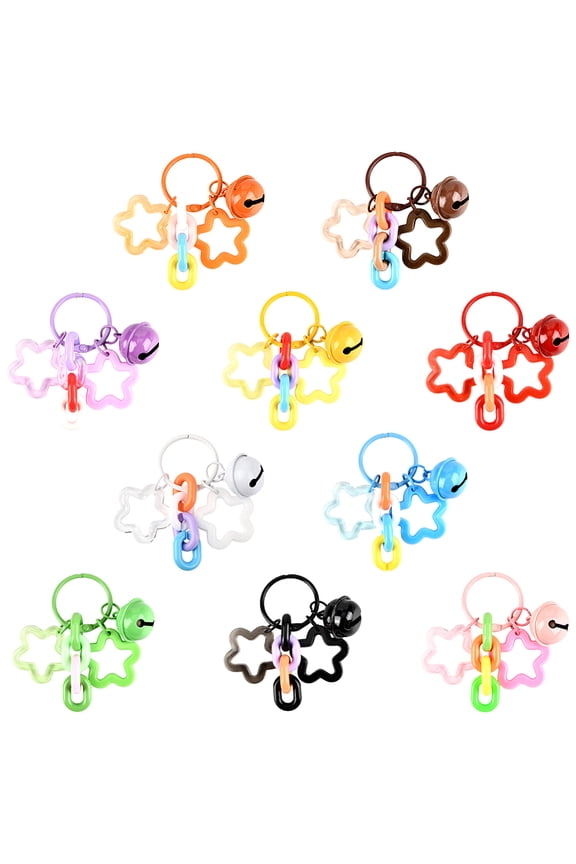 9 Colors 9Pcs Acrylic Star Keychain with Bell Cute Star Keychain with Chain Bulk Plastic Candy Color Rainbow Round Clasp Bag Ornaments
