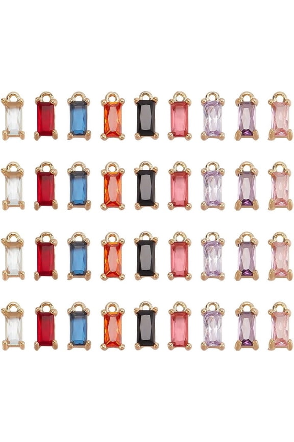 9 Colors Cubic Zirconia Charms 36pcs Micro Pave Rhinestone Charms Rectangle Charms Birthstone Charms Tiny Pendants for Jewelry Making Earring Bracelet Necklace Craft 9x4x3mm for diy
