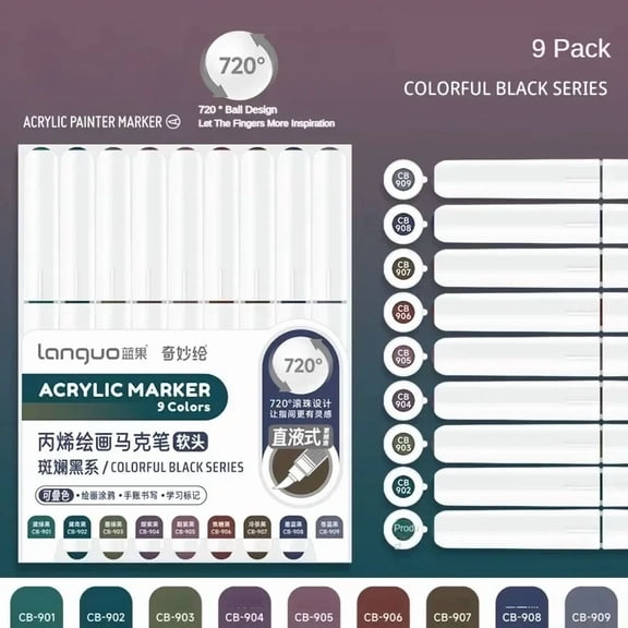 9 Colors Direct Liquid Acrylic Marker Soft Brush Paint Pen For Manga Graffiti Crafts Art  Stationery