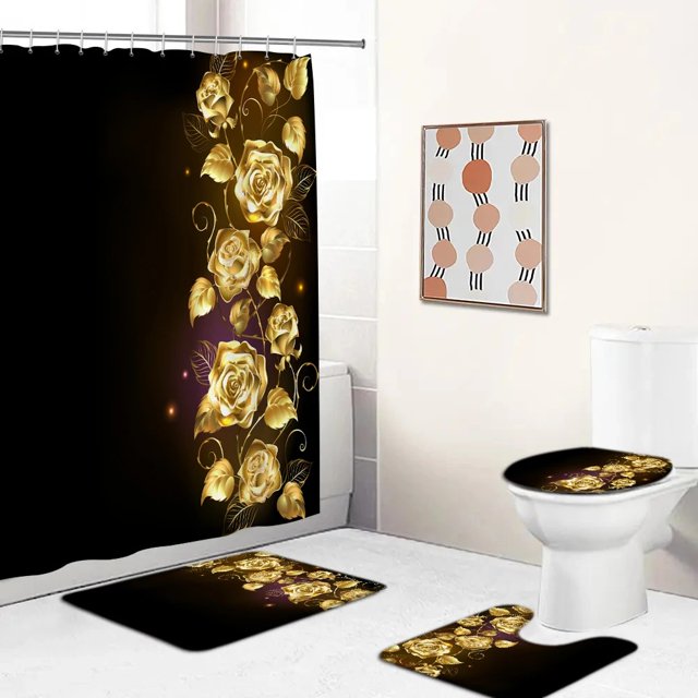 9 Colors Rose Print 3D Shower Curtain Waterproof Polyester Bathroom