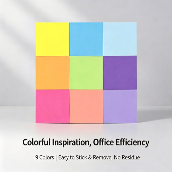 9 Colors Sticky Notes Self-Stick Notes Pads, Removable Curved Surface Pads, High-Tack Office Supplies for Monitors, Desks, and Home Organization