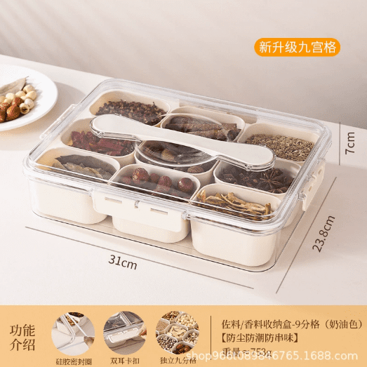9-Compartment Snack Box With Lid, Portable Divided Snack Container, 12.2x9.4x2.8 in Food Storage Container, Individual Removable Compartments, White