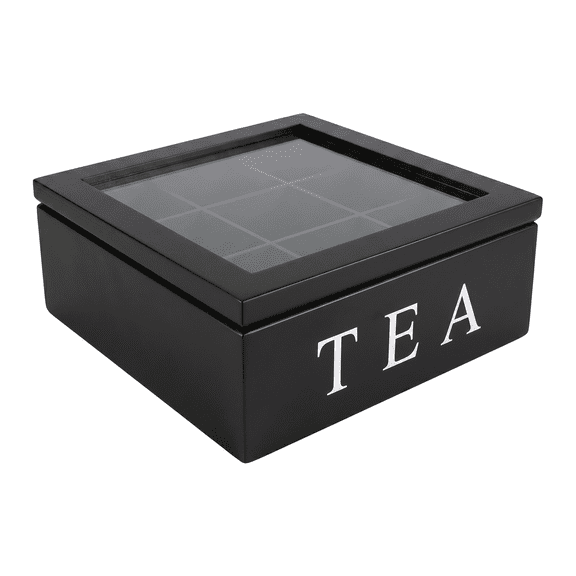 9-Compartment Stackable Wooden Tea Box Organizer – Durable Tea Holder for Kitchen Cabinets, Countertops – Black Finish
