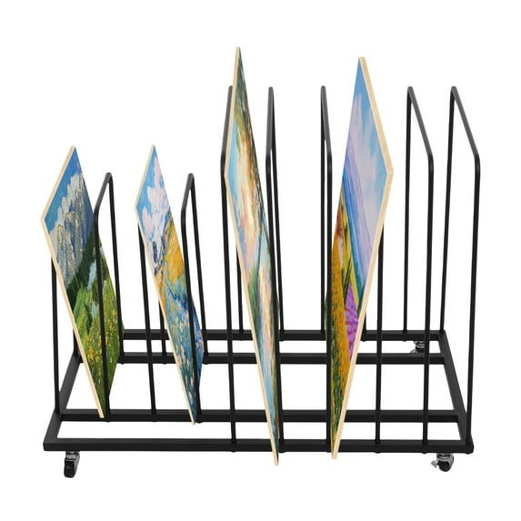 9 Compartments Art Storage Rack with Wheels, Art Drying Rack, Rolling Art Painting Display Rack Black