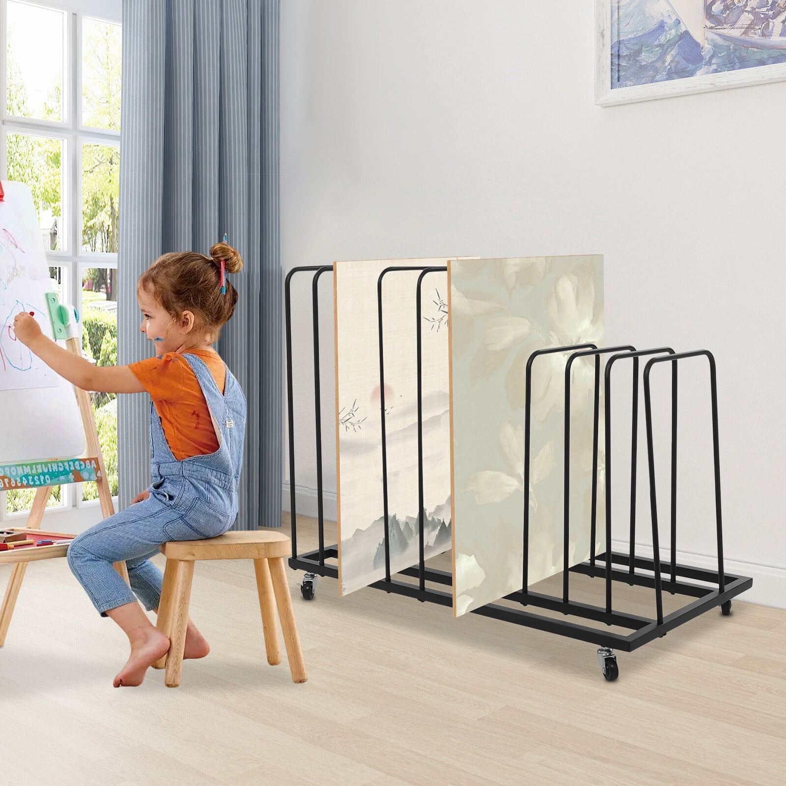 9 Compartments Rolling Art Painting Display Rack Free-Standing Painting ...