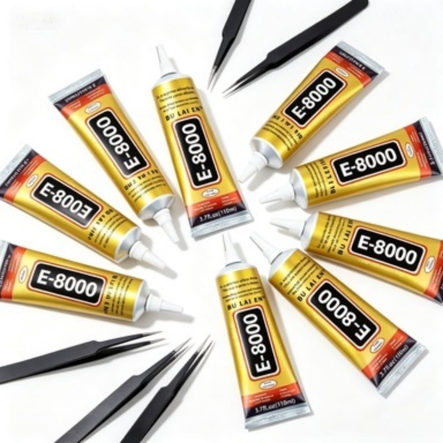 9 Count 110ml E-8000 Transparent Elastic Glue, Anti-Clog Nozzle Design, Strong Bond for Plastic, Shoes, Rhinestones, Phone Repair and Daily Craft Projects